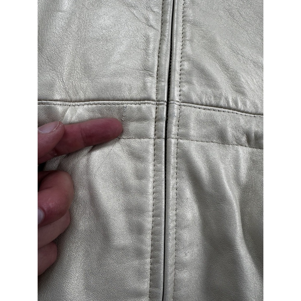 Vintage Cache Damselle Jacket Womens XS Beige Leather Fur Collar Belted USA 80s - Picture 3 of 12